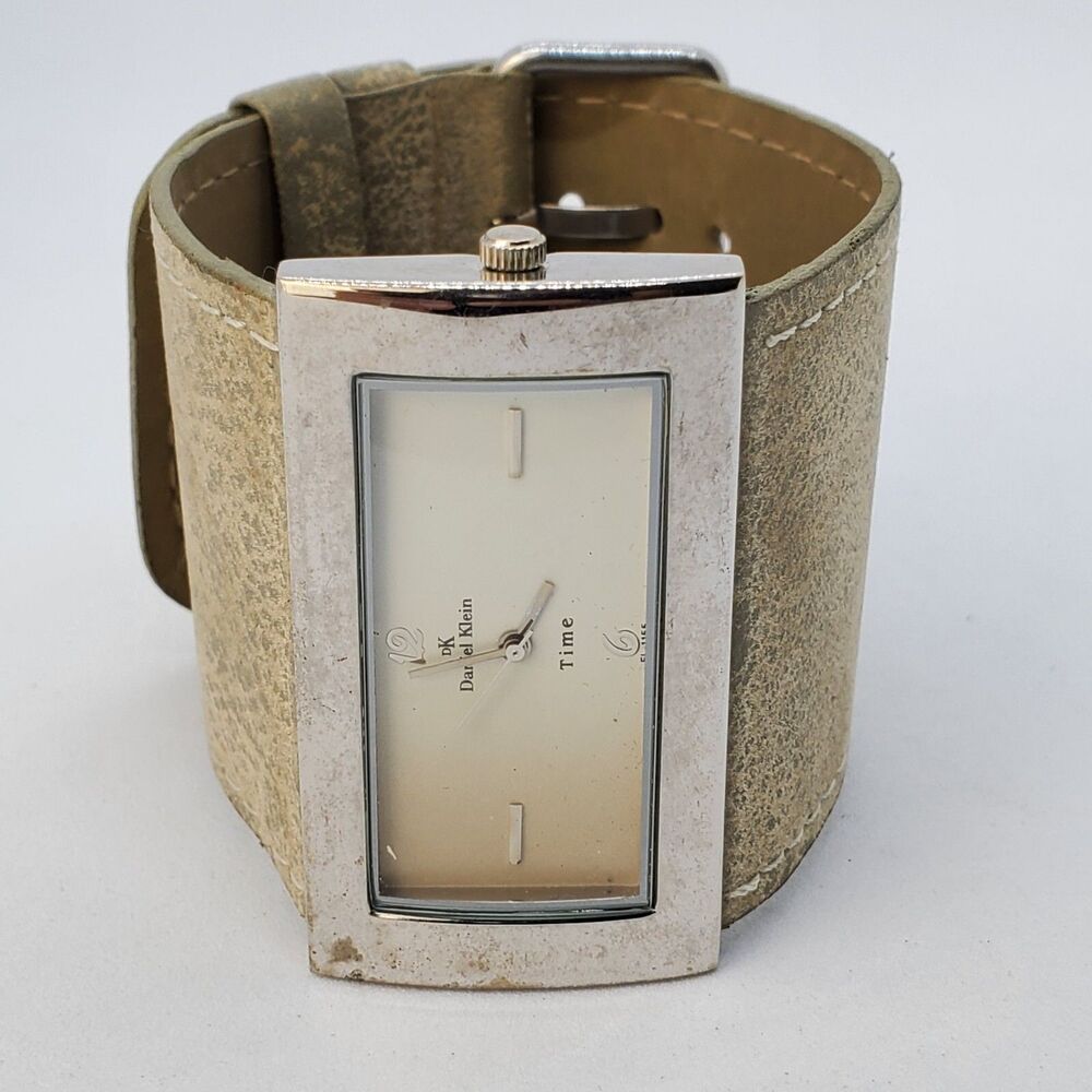 Daniel Klein 50MM Women's Watch Tan Dial Wide‎ Cuff Leather Bands New Battery